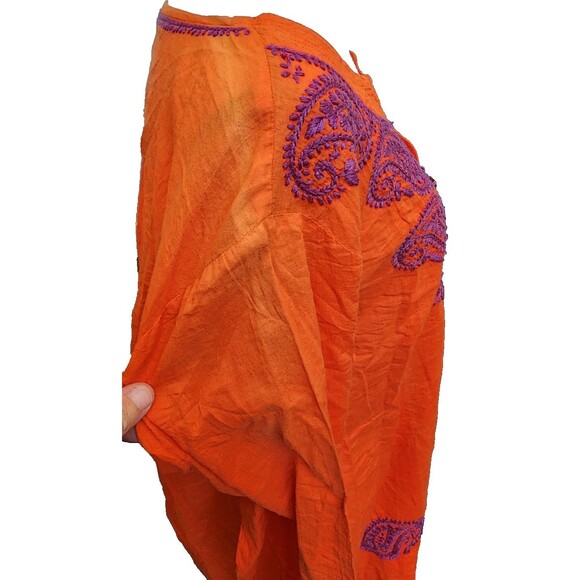 Kikisol Cotton Hippie Top Embroidered Orange Boho Size XL - Picture 4 of 11